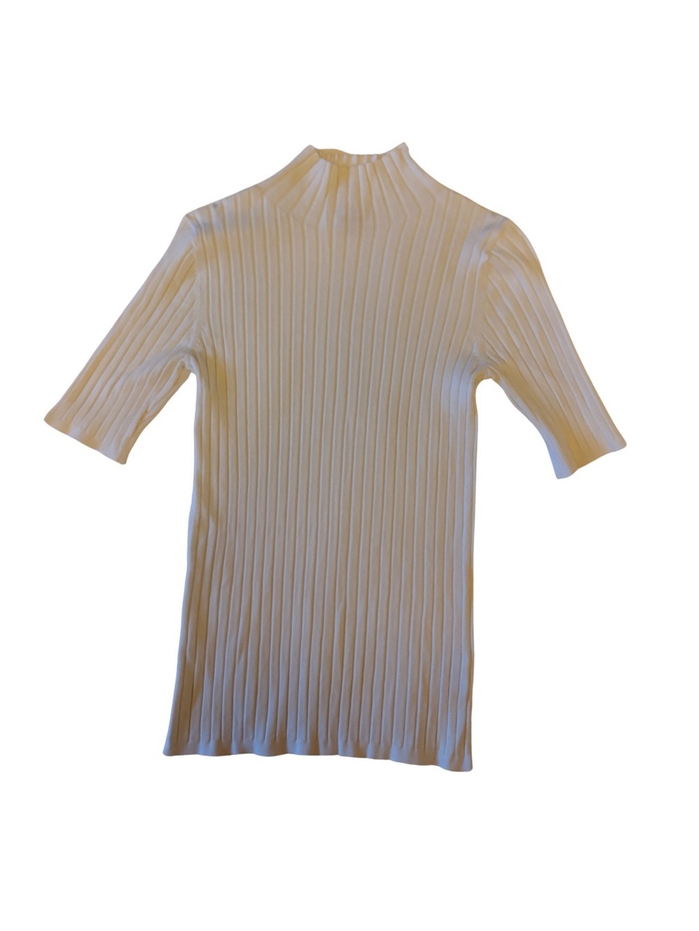 525 America White Ribbed Short-Sleeve Mock Neck Sweater